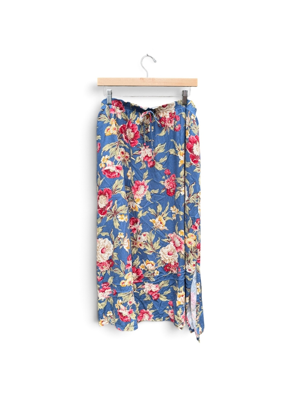 Vintage 90s Napa Valley Blue Floral Rayon Skirt Size 2X - Picture 2 of 5